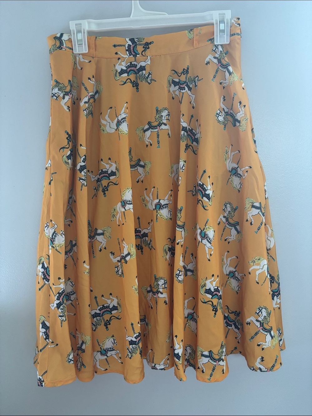 Modcloth Mustard Yellow Carousel Horse Skater Skirt